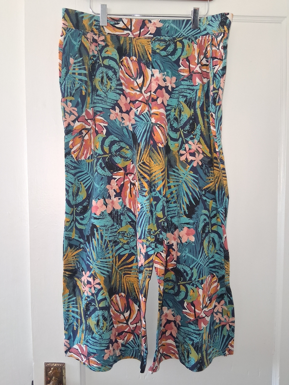 d&Co. BEACH Pants LT Tropical Wide Leg Side Slit Pockets Stretch